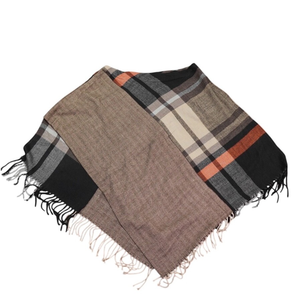 Sharons Shawls Plaid Herringbone Shawl Poncho Fringe Vermont Patchwork Cabincore